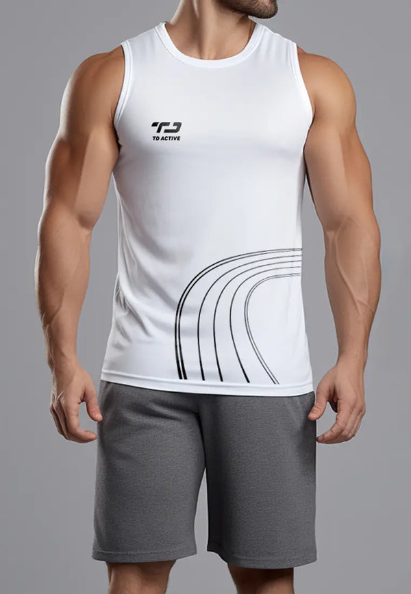 MSA52 Kaos Lari Gym Kutung Sleeveless Kutang Tank top drifit hitam "td active track outline" putih