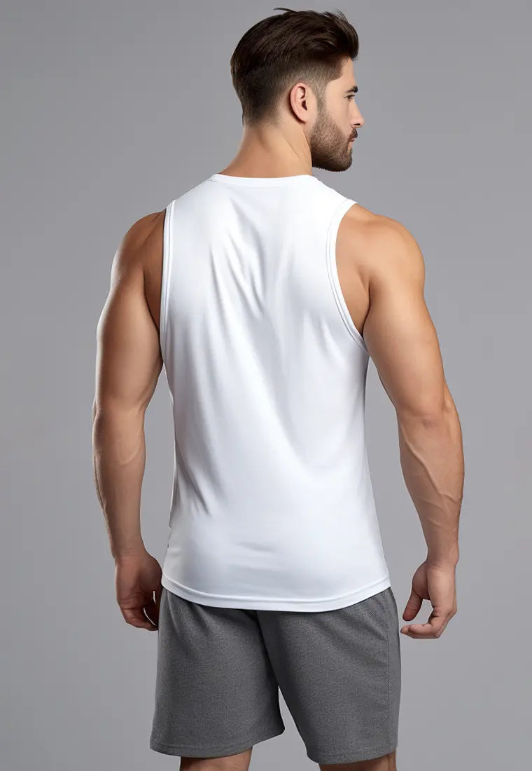 MSA52 Kaos Lari Gym Kutung Sleeveless Kutang Tank top drifit hitam "td active track outline" putih