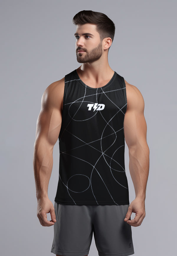 MSA56 Singlet running pria /Tanktop Gym/Lifting Td Bolt Superairdrylite cepat kering "line twirl" hitam