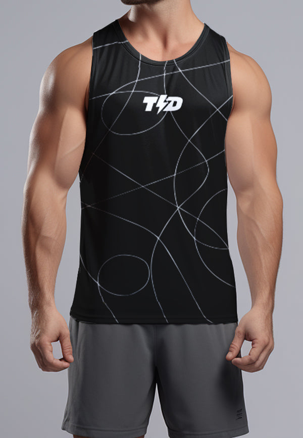 MSA56 Singlet running pria /Tanktop Gym/Lifting Td Bolt Superairdrylite cepat kering "line twirl" hitam