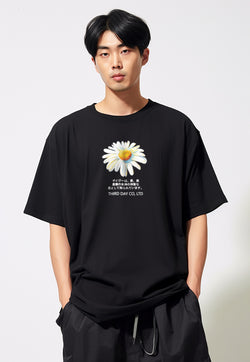 MTN48 kaos oversize abstrak flower tulisan jepang scuba tebal daisy hitam