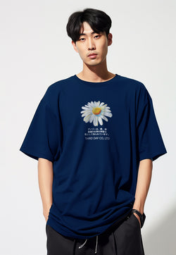 MTN49 kaos oversize abstrak flower tulisan jepang scuba tebal daisy navy