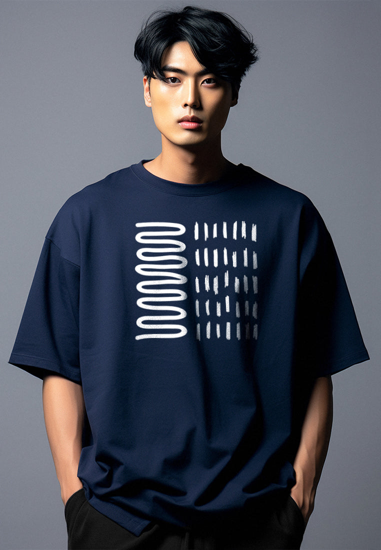 MTO20 kaos oversize abstrak aesthetic kece pria scuba third day bahan tebal crew neck navy