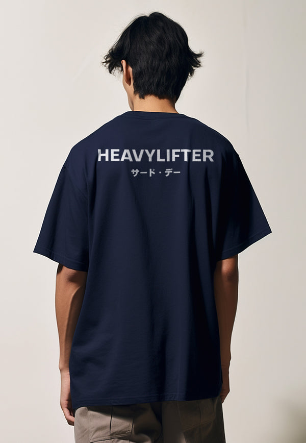 MTO50 Kaos Oversize Gym Pria Bahan Tebal Scuba Jepang "HEAVYLIFTER" Egolifter Distro Branded Cowok Navy