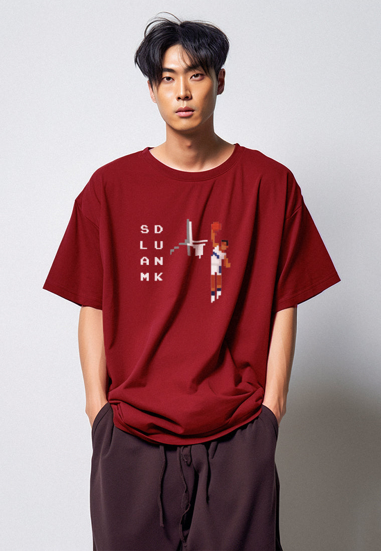 MTO57 kaos oversize basket basketball slam dunk bahan tebal scuba distro cowok pria merah maroon