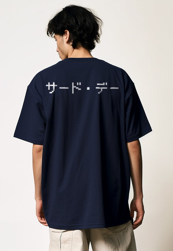 MTO65 kaos oversize rajut katakana back bahan tebal scuba distro cocok jepang navy