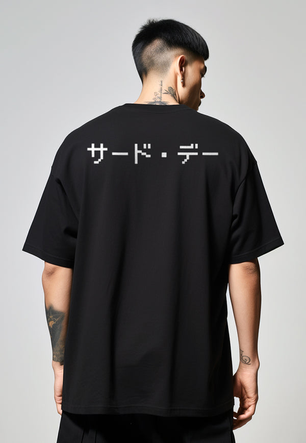 MTO66 kaos oversize rajut katakana back bahan tebal scuba distro cocok jepang hitam