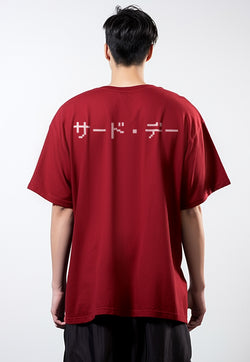 MTP01 kaos oversize rajut katakana back bahan tebal scuba distro cocok jepang merah maroon