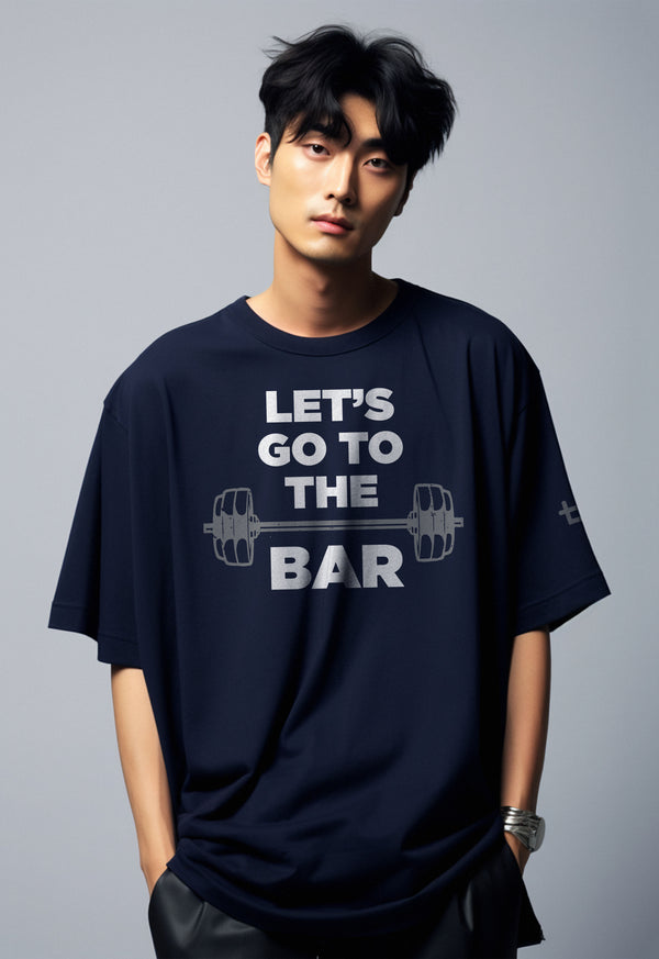 MTP46 kaos oversize gym bodybuilding casual bahan tebal scuba "let's go to the bar" navy