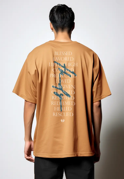 MTP58 kaos rohani oversize bahan tebal scuba "blessed favored lifted high" khaki