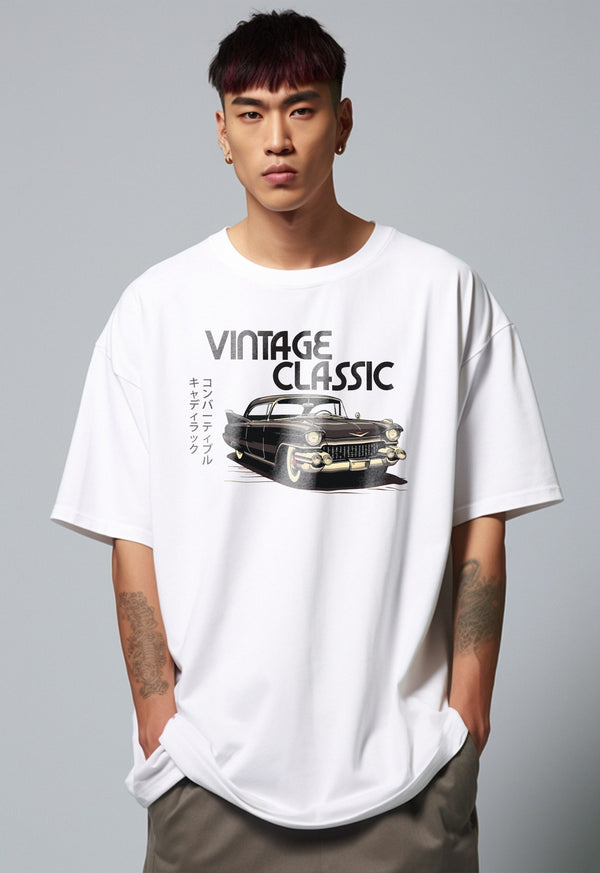 MTP88 kaos oversize retro vintage jadul bahan tebal scuba "vintage classic cadillac" putih