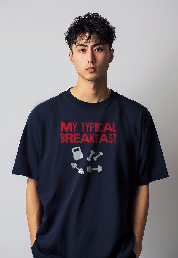 MTQ15 kaos oversize gym distro pria bahan tebal scuba "typical breakfast" navy