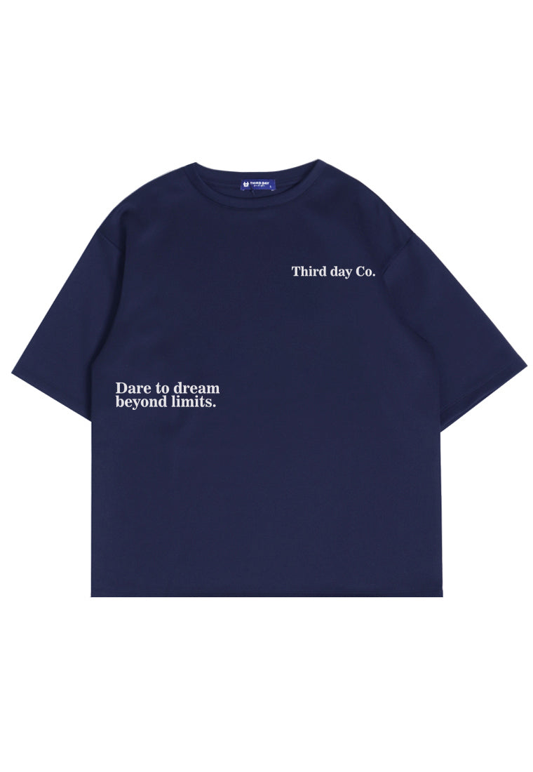 MTQ57 kaos oversize bahan tebal scuba pria distro aesthetic tulisan simpel "dare to dream" navy