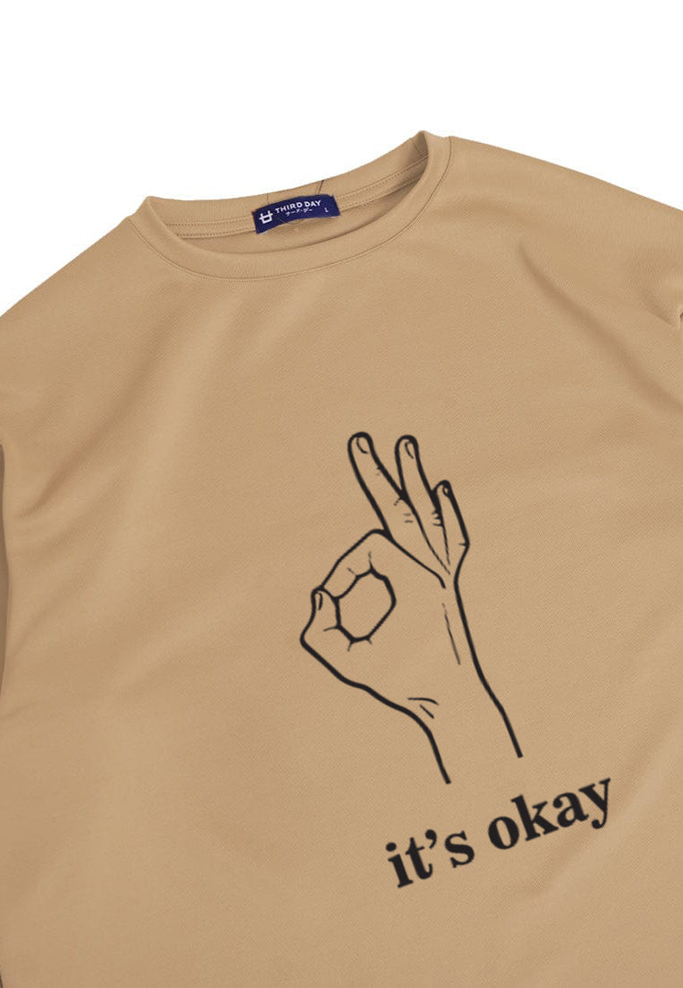 MTQ61 kaos oversize bahan tebal scuba pria distro gambar motif aesthetic "it's okay" khaki