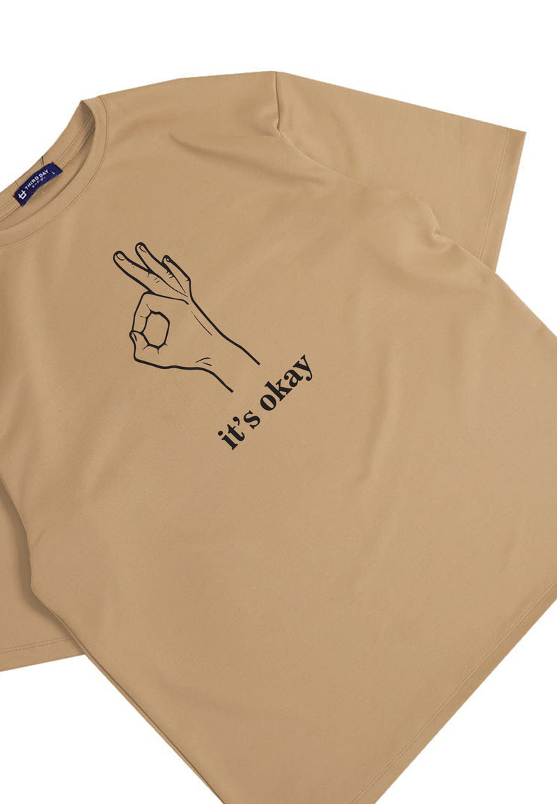 MTQ61 kaos oversize bahan tebal scuba pria distro gambar motif aesthetic "it's okay" khaki