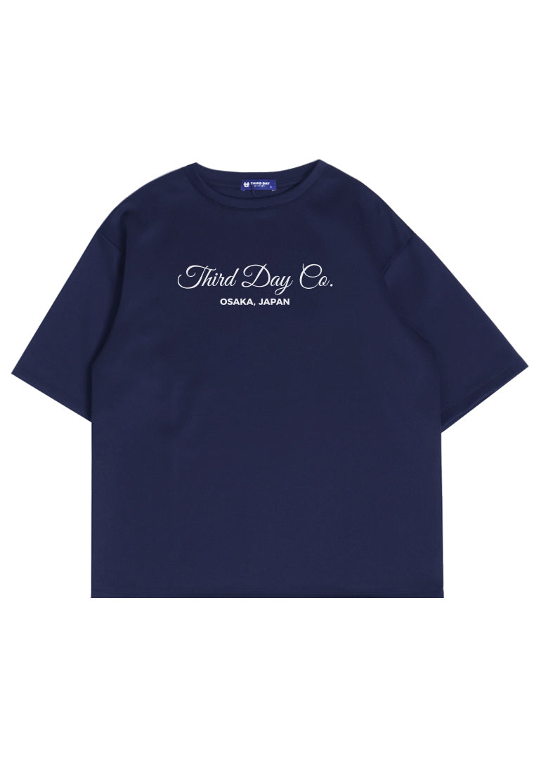 MTQ76 kaos oversize tebal scuba unisex "thirddayco script" navy