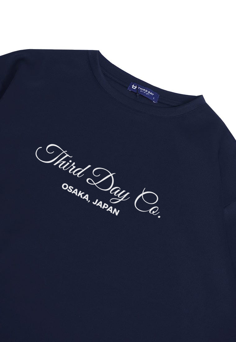 MTQ76 kaos oversize tebal scuba unisex "thirddayco script" navy