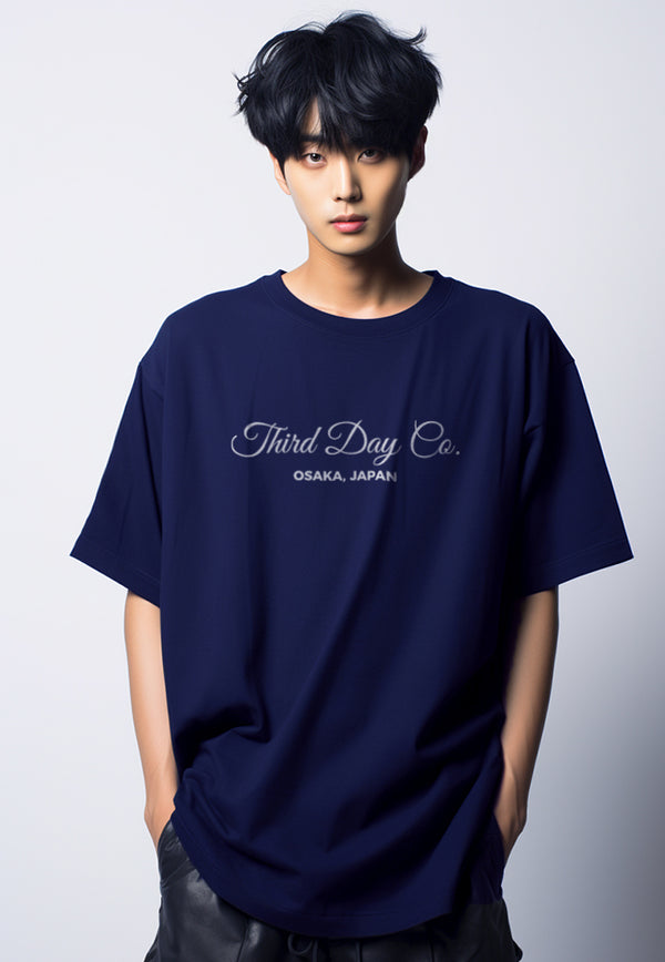 MTQ76 kaos oversize tebal scuba unisex "thirddayco script" navy