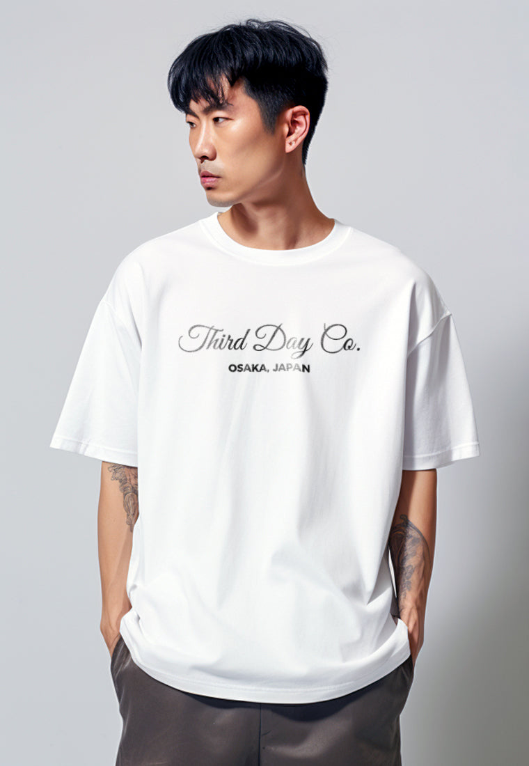 MTQ77 kaos oversize tebal scuba unisex "thirddayco script" putih