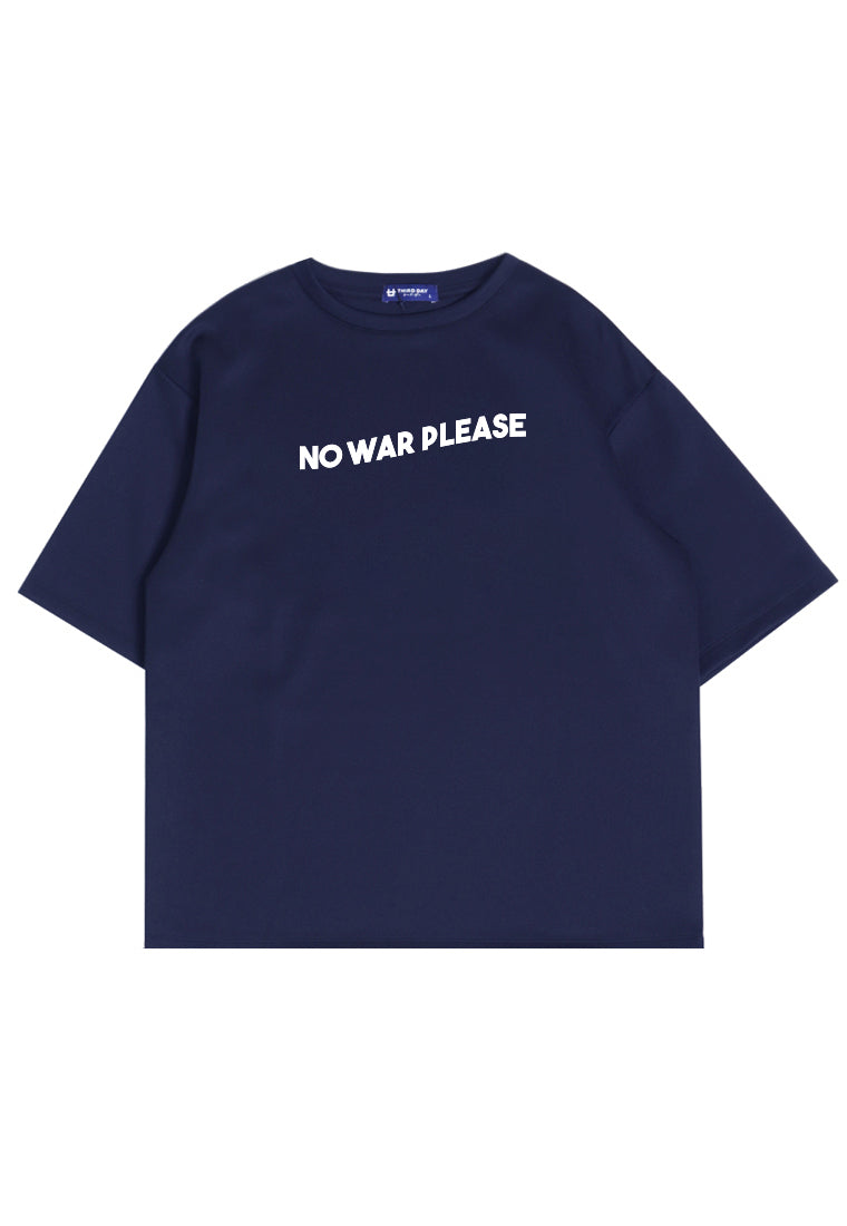 MTQ84 kaos oversize bahan scuba tebal unisex "no war please" navy