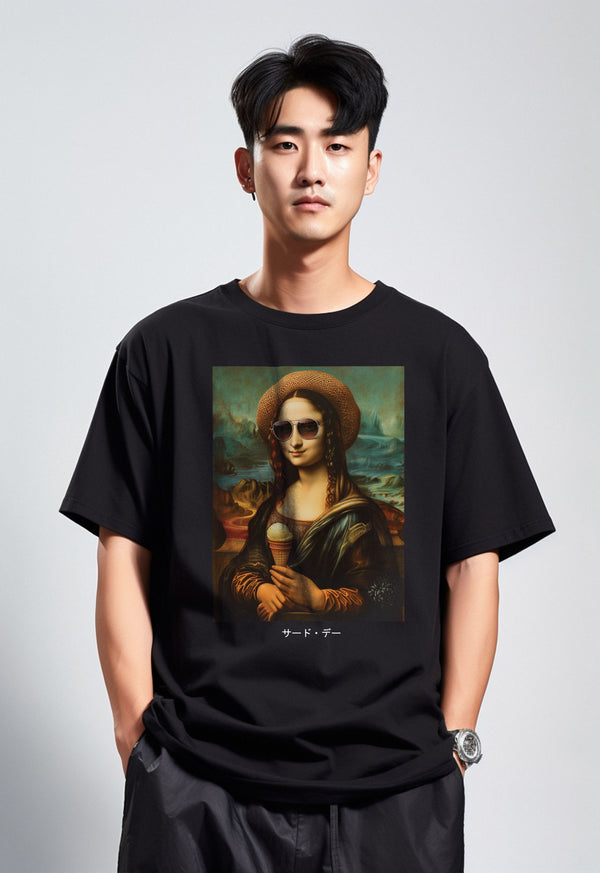 MTR01 kaos oversize vintage painting bahan tebal scuba "modern mona" hitam