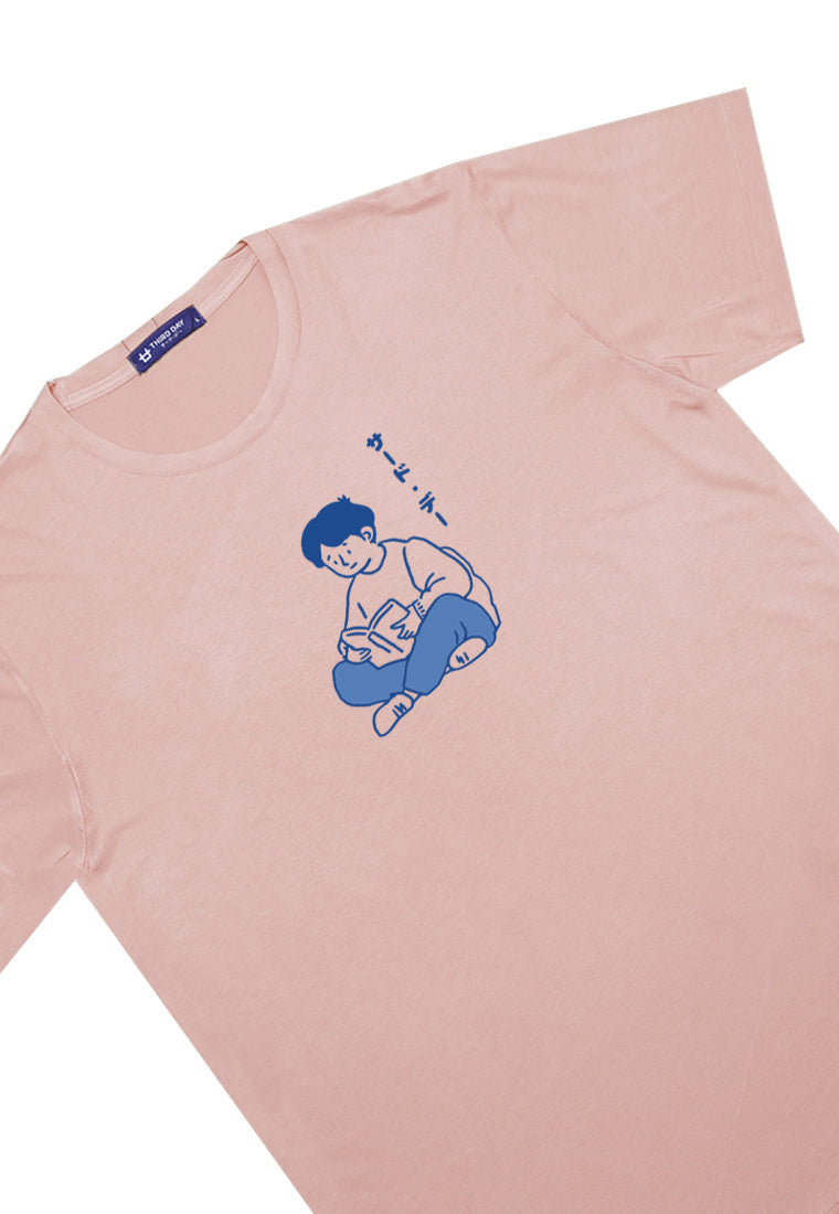 MTR67 Kaos Distro Gambar Kartun Jepang Aesthetic Instacool "casual reader" pink