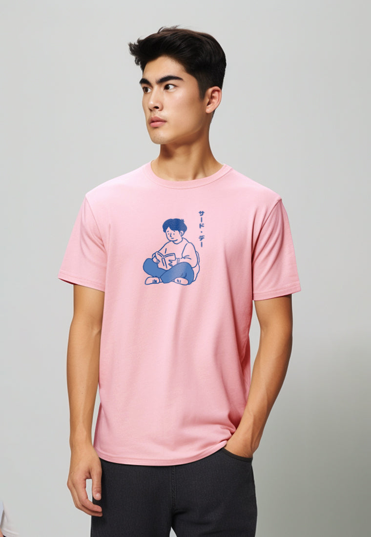 MTR67 Kaos Distro Gambar Kartun Jepang Aesthetic Instacool "casual reader" pink