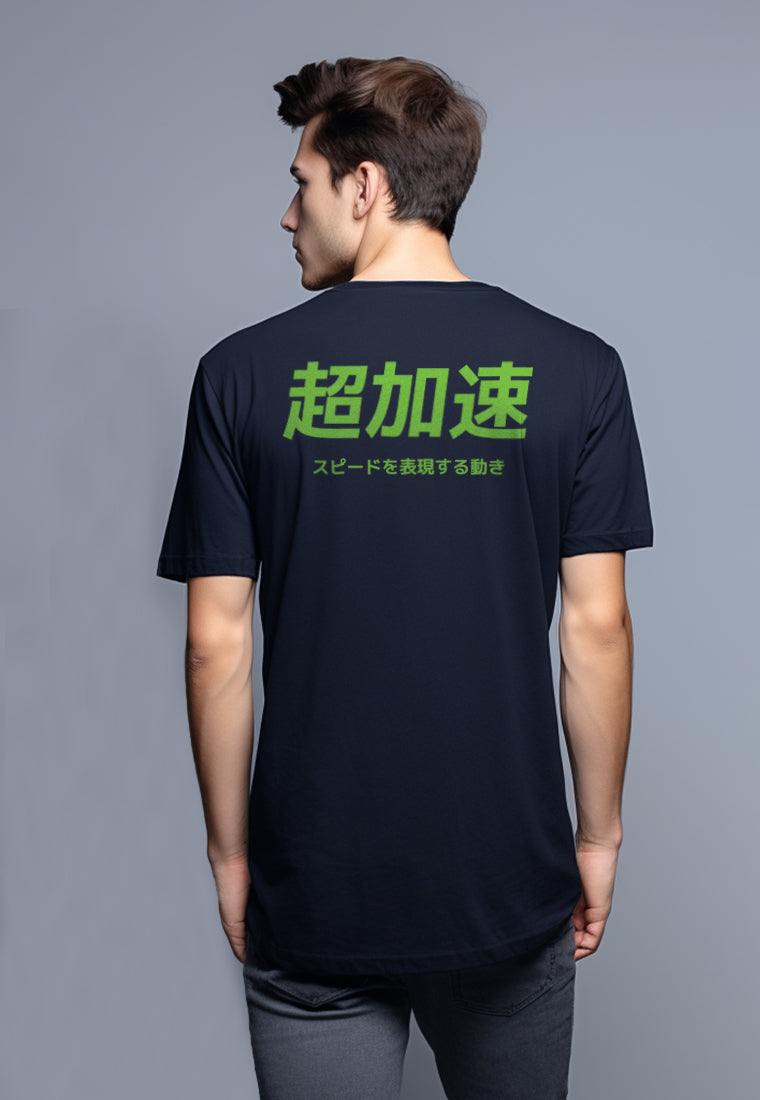 MTR74 Kaos Tangan Pendek Pria Tulisan Jepang "Super Speed" Navy