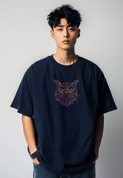 MTR78 Kaos Oversize Gambar Burung Hantu Owl Bahan Tebal Scuba "owl katakana" Navy