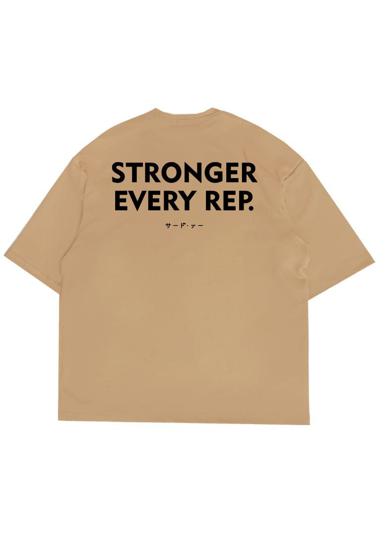 MTR94 Kaos Oversize Gym Bahan Tebal ScubaLux "Stronger Every Rep" Khaki