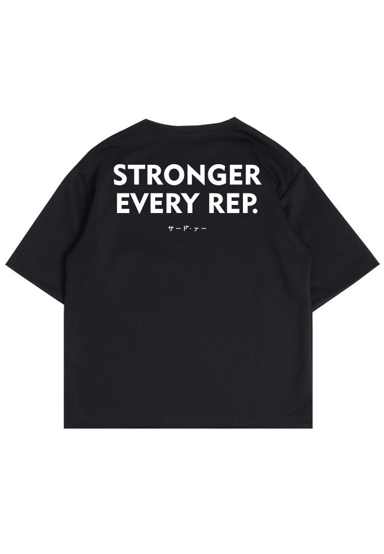 MTR95 Kaos Oversize Gym Bahan Tebal ScubaLux "Stronger Every Rep" Hitam