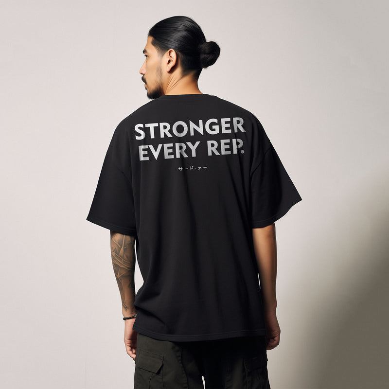 MTR95 Kaos Oversize Gym Bahan Tebal ScubaLux "Stronger Every Rep" Hitam