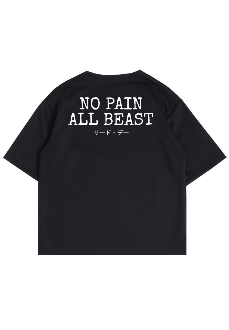 MTS02 Kaos Oversize Gym Bahan Tebal Scuba "no pain all best" hitam