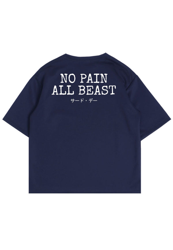 MTS03 Kaos Oversize Gym Bahan Tebal Scuba "no pain all best" Navy