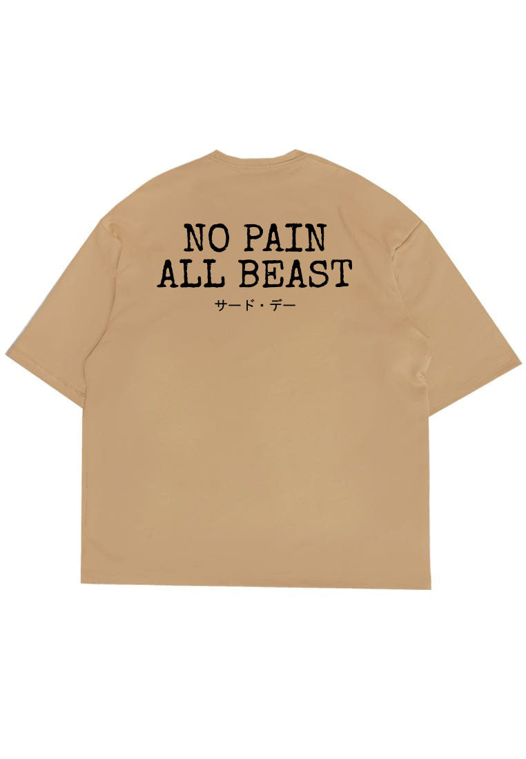 MTS04 Kaos Oversize Gym Bahan Tebal Scuba "no pain all best" Khaki