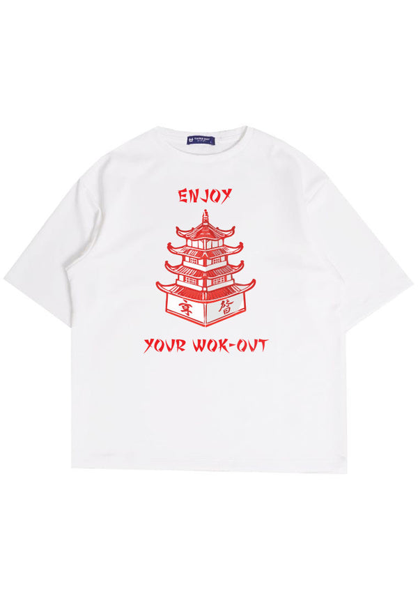 MTS05 Kaos Oversize Gym Pria Bahan Tebal "enjoy wok out" Putih