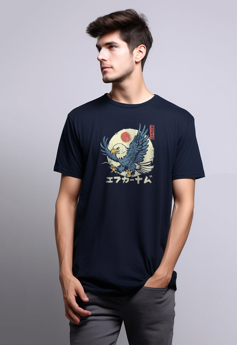 MTS09 Kaos Tangan Pendek Distro Pria Gambar Burung Elang "Japan Eagle" Navy