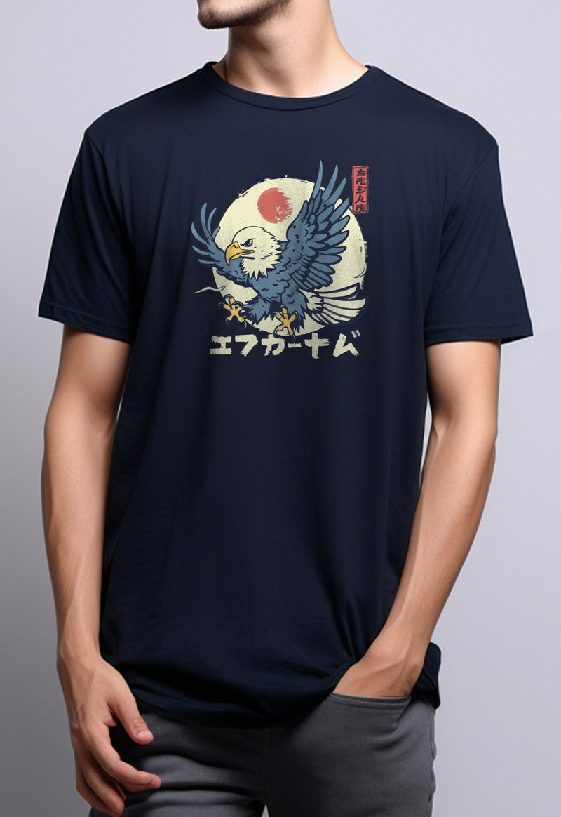 MTS09 Kaos Tangan Pendek Distro Pria Gambar Burung Elang "Japan Eagle" Navy