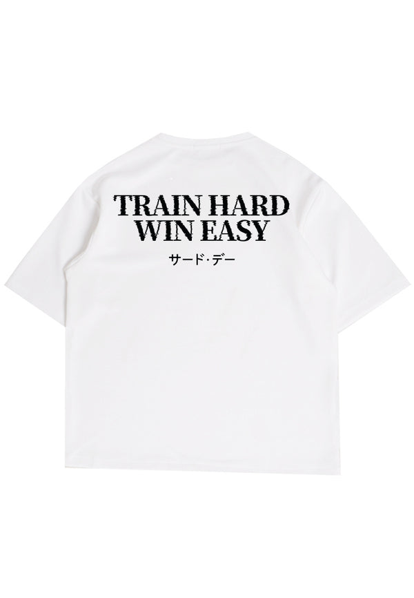 MTS13 Kaos Oversize Gym Scuba Tebal "Train Hard Win Easy" Putih