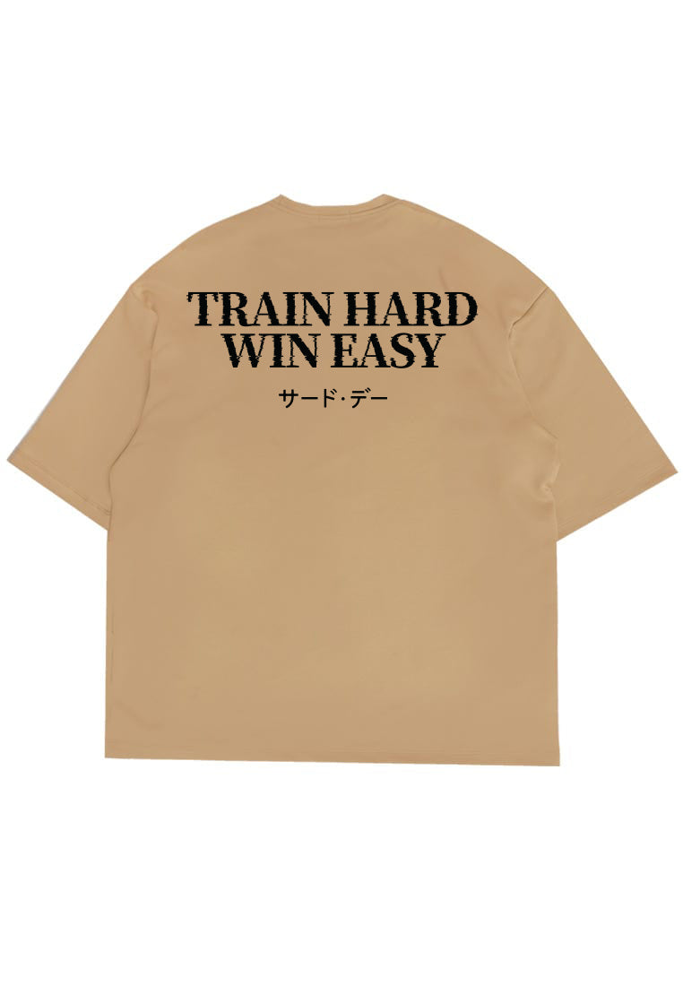 MTS14 Kaos Oversize Gym Scuba Tebal "Train Hard Win Easy" Khaki