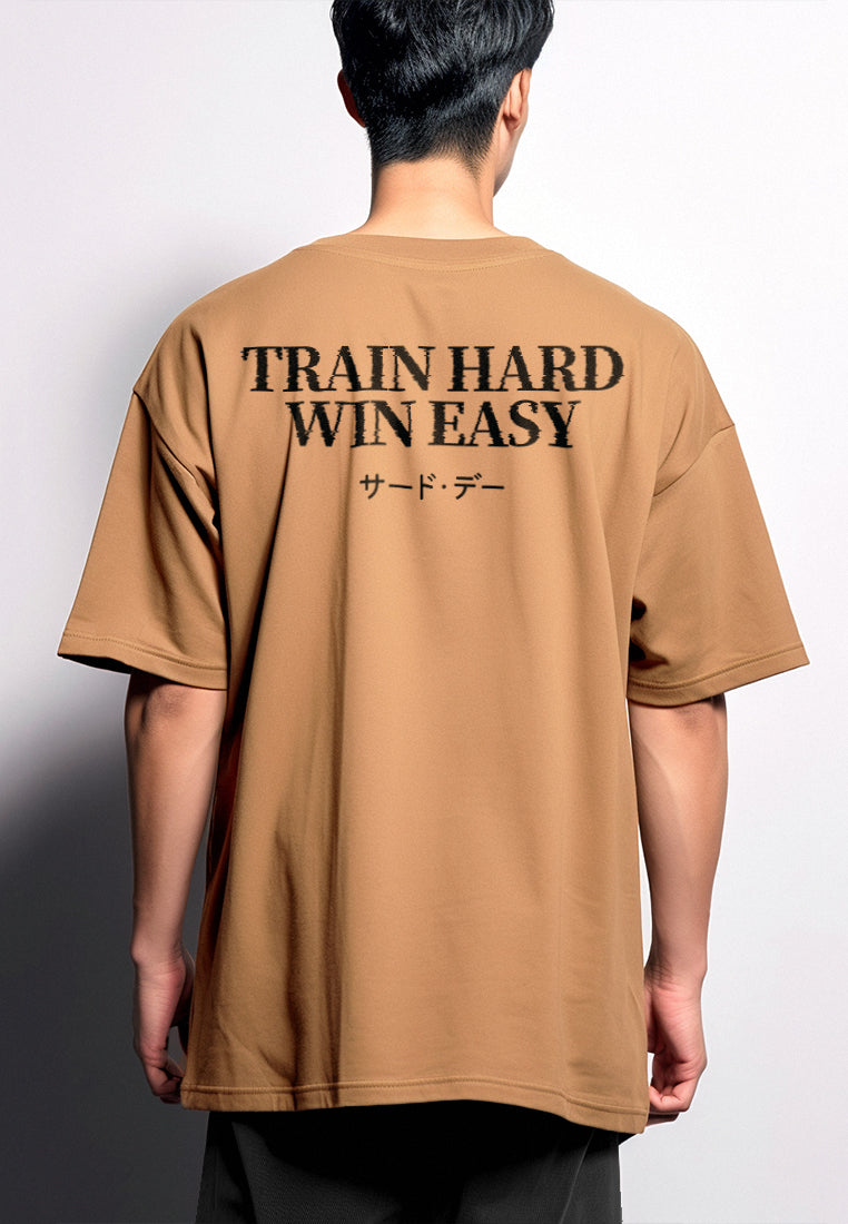 MTS14 Kaos Oversize Gym Scuba Tebal "Train Hard Win Easy" Khaki