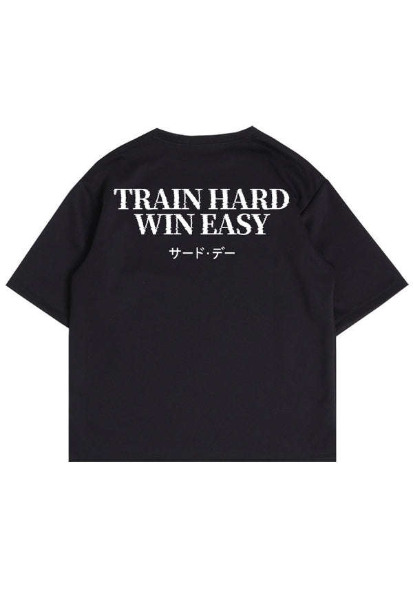 MTS16 Kaos Oversize Gym Scuba Tebal "Train Hard Win Easy" Hitam