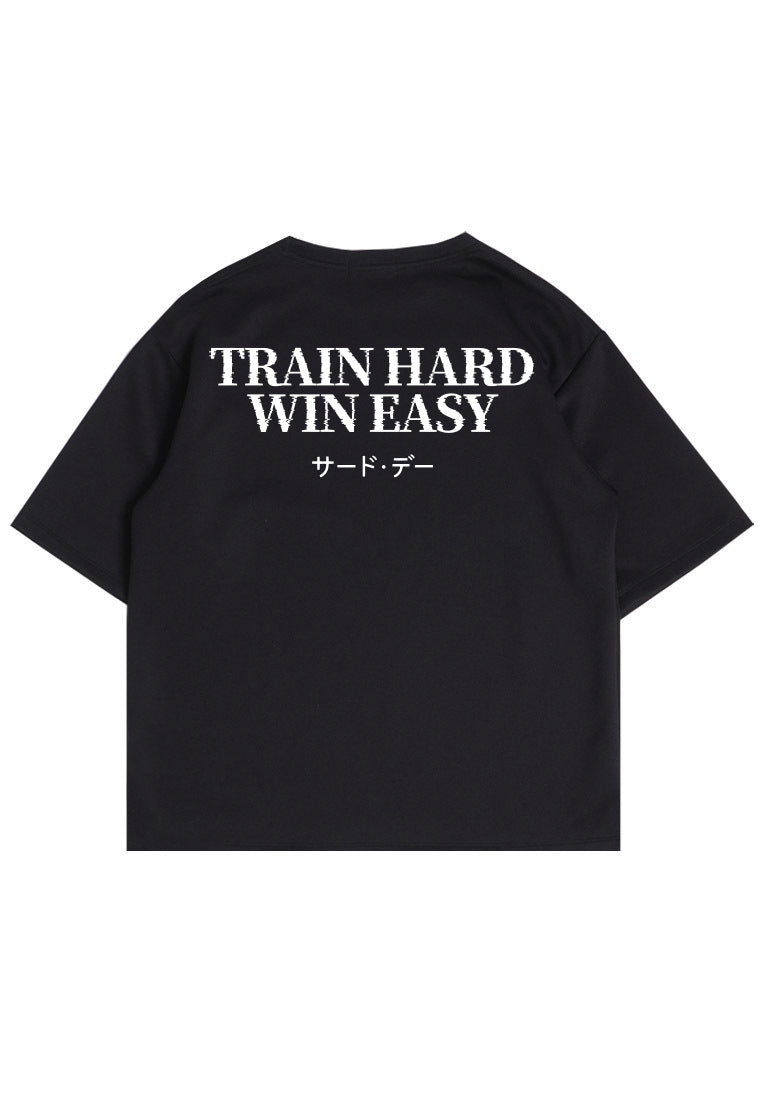 MTS16 Kaos Oversize Gym Scuba Tebal "Train Hard Win Easy" Hitam