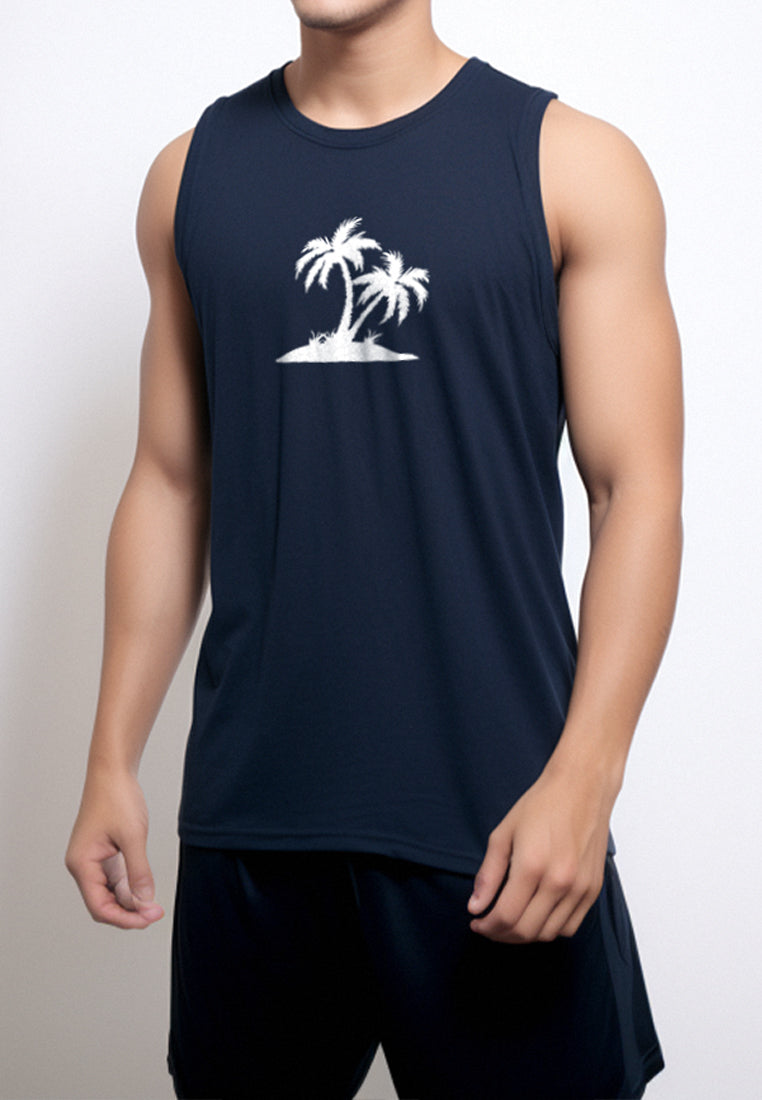 MTS23 Kaos Kutang Pria SVN Instacool "coconut tree" navy