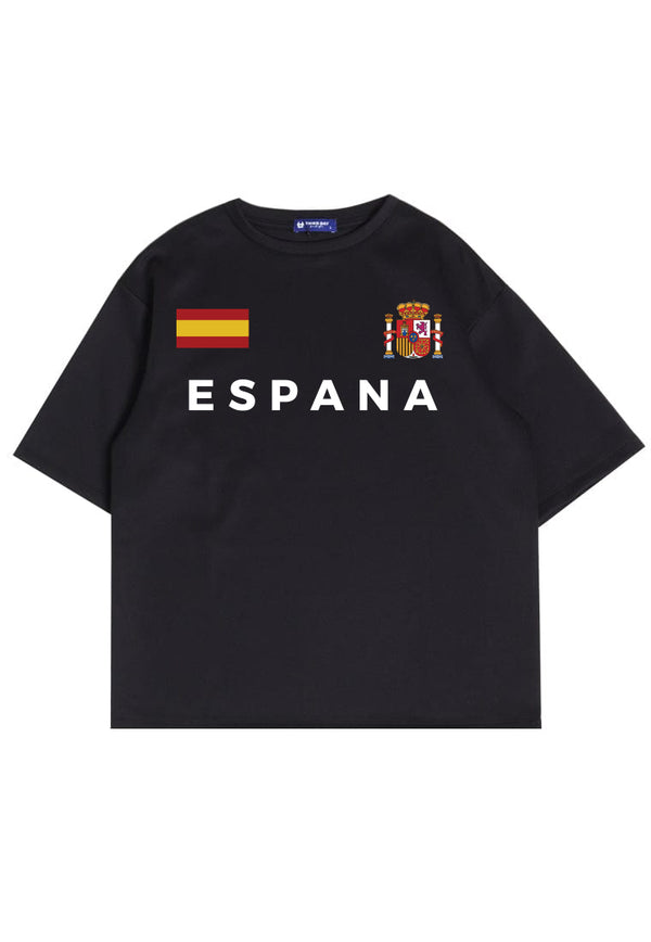 MTS30 Kaos Oversize Bola Soccer Spanyol Euro 2024 Bahan Scuba Tebal "espana" Hitam