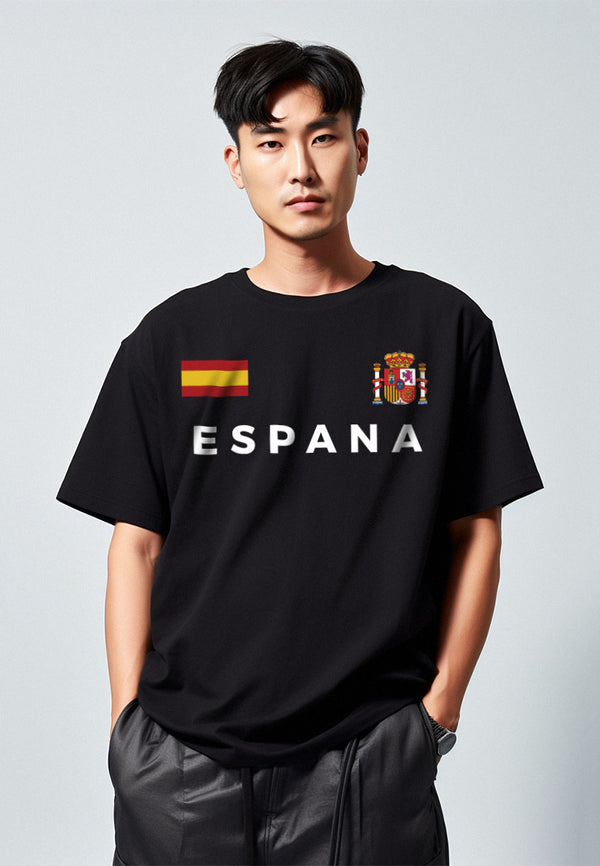 MTS30 Kaos Oversize Bola Soccer Spanyol Euro 2024 Bahan Scuba Tebal "espana" Hitam