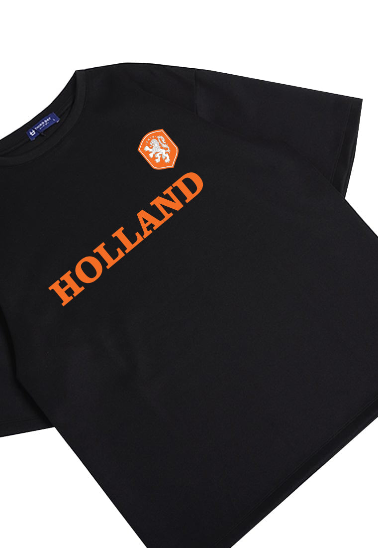 MTS32 Kaos Oversize Negara Belanda Holland Soccer Euro 2024 Bahan Scuba Tebal "holland" Hitam