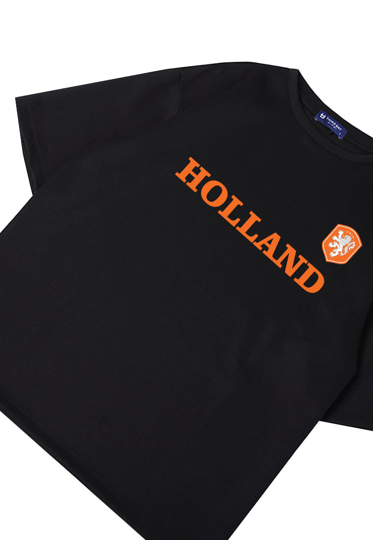 MTS32 Kaos Oversize Negara Belanda Holland Soccer Euro 2024 Bahan Scuba Tebal "holland" Hitam