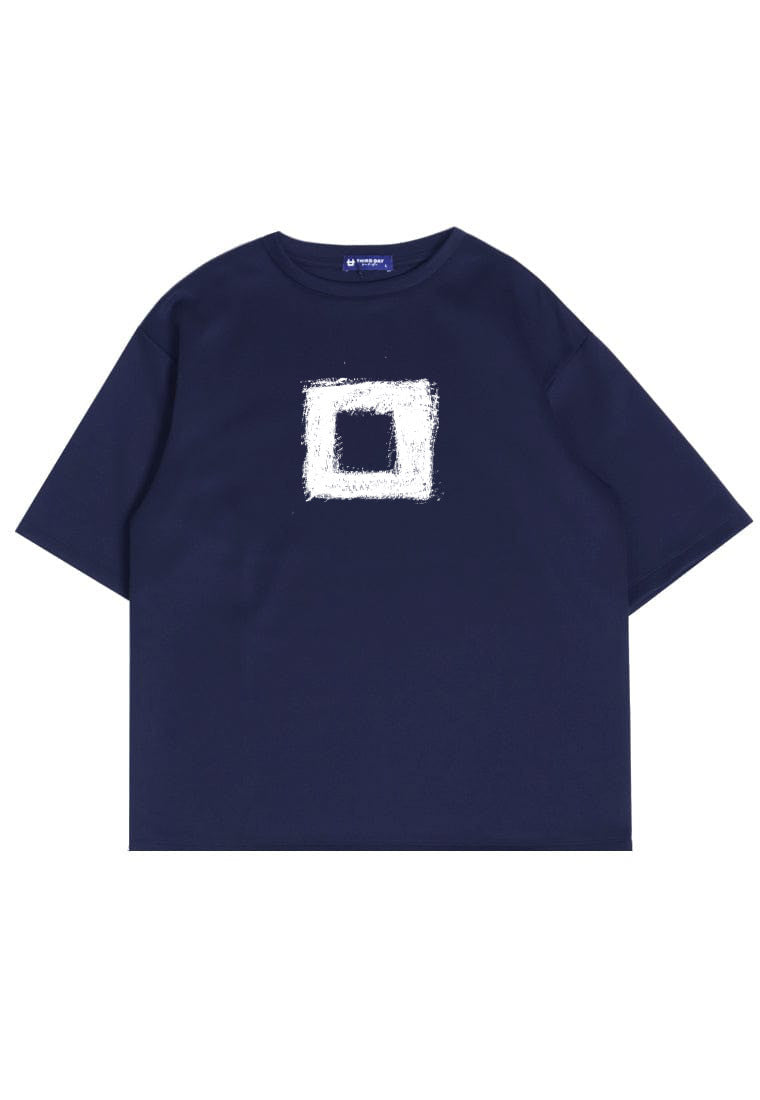 MTS34 Kaos Oversize Bahan Tebal Scuba "white square" navy