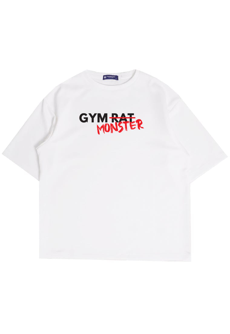 MTS35 Kaos Oversize Gym Bahan Tebal ScubaLux Pria "gym monster" putih